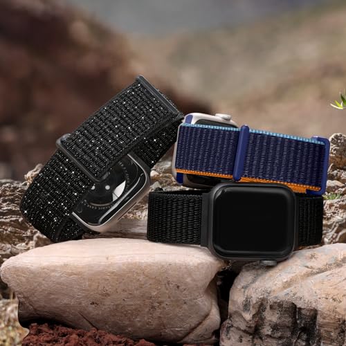 Lenrao 3 Pack Sport Nylon Bands Compatible with Apple Watch Band 46mm 45mm 40mm 41mm 42mm 38mm 44mm 49mm, Stretchy Loop Soft Women Men Strap Compatible for iWatch band Series Ultra2 10 SE 9 37