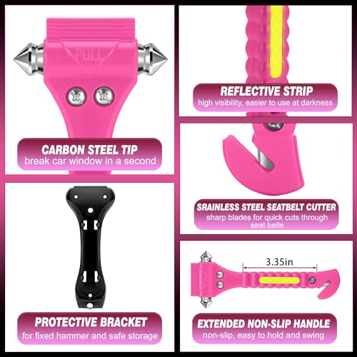 Xapwell Car Safety Hammer- Car Window Glass Breaker and Seat Belt Cutter, Auto Emergency Escape Tool, Vehicle Accessory Safety Tool, Life Rescue Tools Kits, Pink, 4 Packs