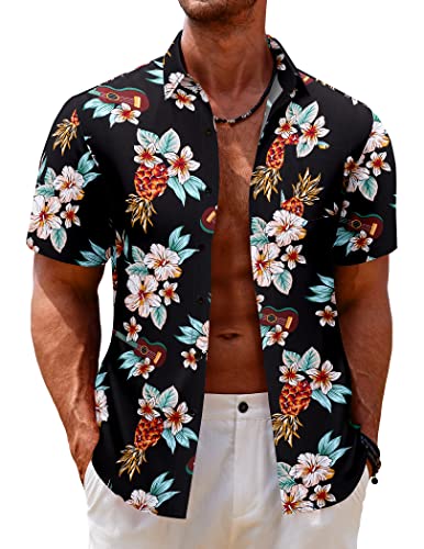 COOFANDY Shirts for Men Short Sleeve Mens Floral Hawaiian Shirt Casual Button Down Tropical Shirt Summer Beach Shirt