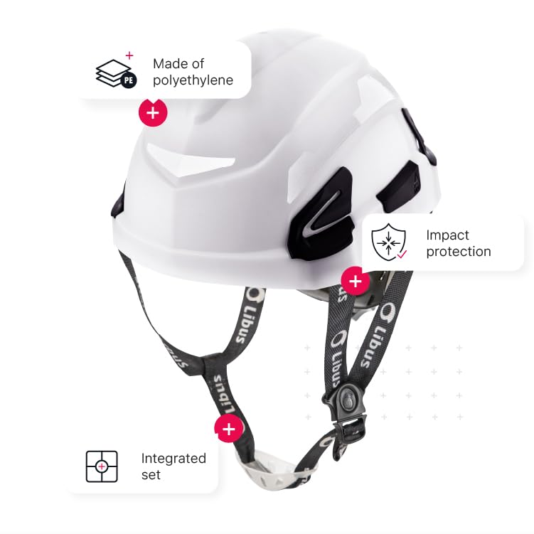 Libus Andes Construction Helmet: Premium Head Protection for Height Work with Adjustable 6-Point Ratchet Suspension, Chin Guard, and Multiple Safety Certifications