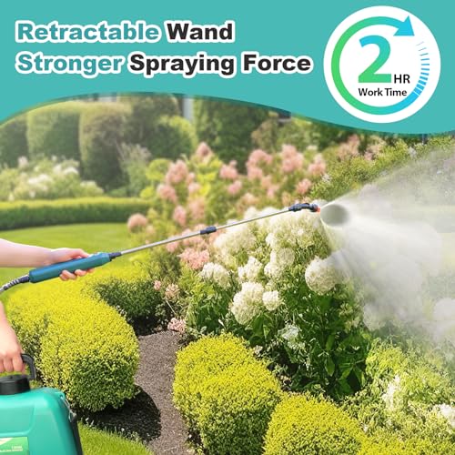 SideKing 1.35 Gallon/5L Battery Powered Sprayer, Electric Sprayer with USB Rechargeable Handle, Battery Indicator, Garden Sprayer with Telescopic Wand, 3 Nozzles, Adjustable Shoulder Strap (Blue)