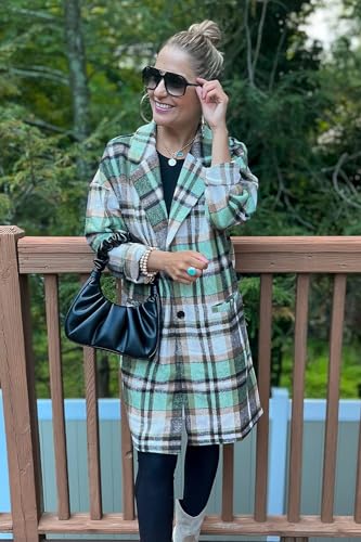 IN'VOLAND Plus Size Flannel Plaid Shacket Jacket for Women Lounge Lapel Wool Button Down Tartan Long Jacket Coats