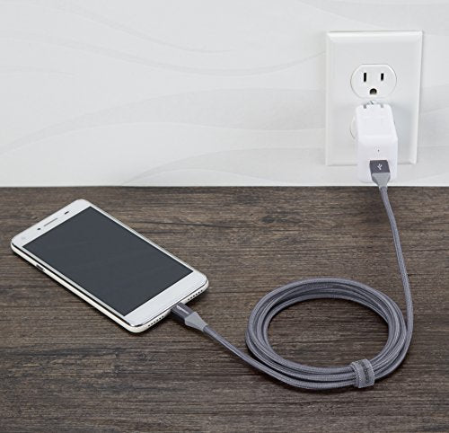 Amazon Basics Micro USB to USB-A 2.0 Fast Charging Cable, Nylon Braided Cord, 480Mbps Transfer Speed, 6 Foot, Dark Gray