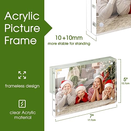 Acrylic Frame, SYNTRIFIC 3.5x5 Inch Acrylic Picture Frame 3 Pack Horizontal Magnet Double Sided Photo Frame with Microfiber Cloth, 10+10MM Thickness Clear Picture Frame Desktop Acrylic Photo Frame