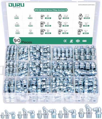 OURU 120PCS SAE Grease Fittings Assortment,NPT 1/4" 1/8" Zerk Grease Fittings Kit Straight 45 90 Degree Grease Nipple