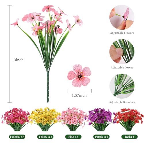 AmyHomie 20 Bundles Mix Orange Artificial Flowers for Outdoor Fall Decor UV Resistant Faux Flowers No Fade Fake Plastic Plants Garden Porch Window Box Decorating