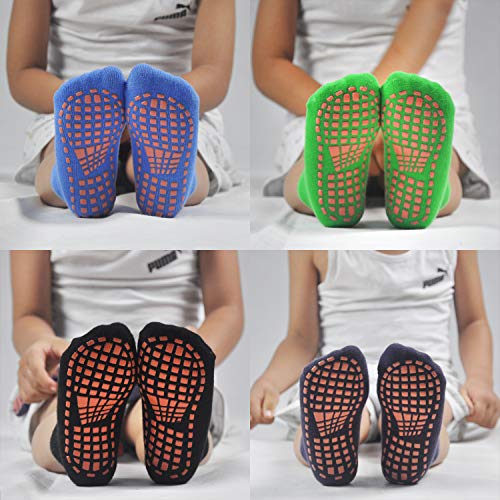 SkiBeaut Kids Trampoline Socks Anti-Skid Non Slip Sticky Grips Socks 4 Pairs for Pilates, Ballet, Barefoot Workout For 6-9 Years Infants Baby Children…