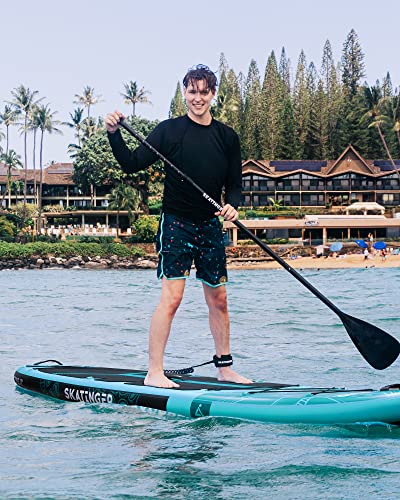 Skatinger 11'x34'' Extra Wide Inflatable Paddle Board, Up to 420lbsPaddle Boards for Adults, Stable Stand Up Paddle Board, 2 People/Family, Wide&Stable, Floating Paddle, Shoulder Strap, US Fin