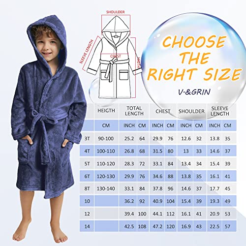 V.&GRIN Boys Fleece Robe, Hooded Plush Soft Fuzzy Bathrobe for Kids 3-14 Years(Dinosaur 7-8