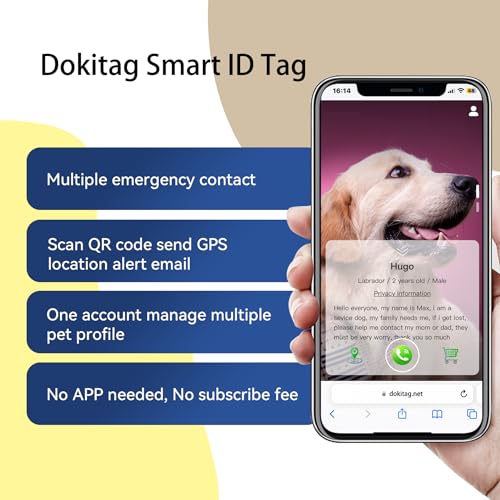 Dokitag QR Code Pet ID Tag,QR Code Dog Tag,Dog ID Tag, Pet Online Profile - Scan QR Receive Instant Pet Location Alert Email, Lightweight Zinc Alloy Dog Tag (Black, Small)