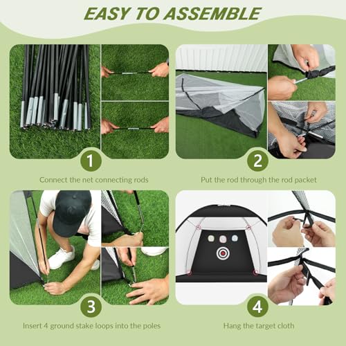 Golf Net: 10x7FT Golf Practice Net with Path Feedback Golf Mat, All in One Golf Hitting Net for Backyard Driving Golf Training Aid Nets, Indoor/Outdoor Multi-Targets Golf Chipping Net for Golf Lovers