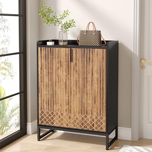 Tribesigns Shoe Cabinet with Doors, 5 Tiers Shoe Storage Cabinet for Entryway, 25 Pairs Wooden Shoe Cabinets, Modern Shoe Organizer Storage for Living Room, Bedroom, Hallway, Closet, Black and Brown