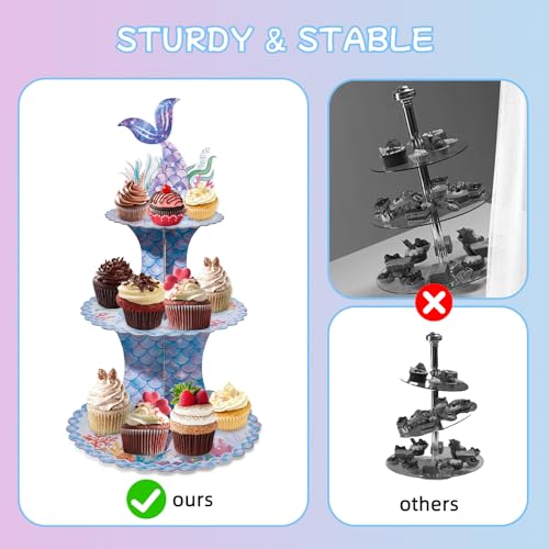 3 Tier Mermaid Cupcake Stand Birthday Party Decorations Under The Sea Mermaid Theme Baby Shower Birthday Favors Mermaids Baby Shower Cake Holder for Girls