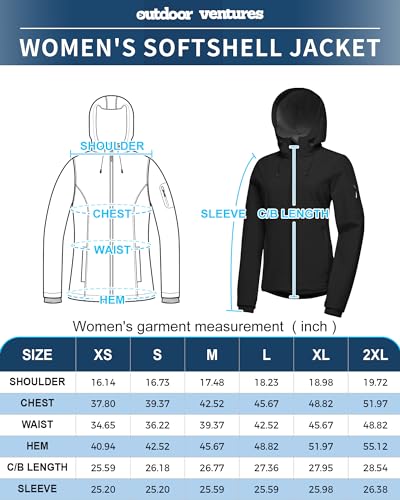 Outdoor Ventures Women's Softshell Jacket with Hood Fleece Lined Warm Lightweight Waterproof Insulated Windbreaker