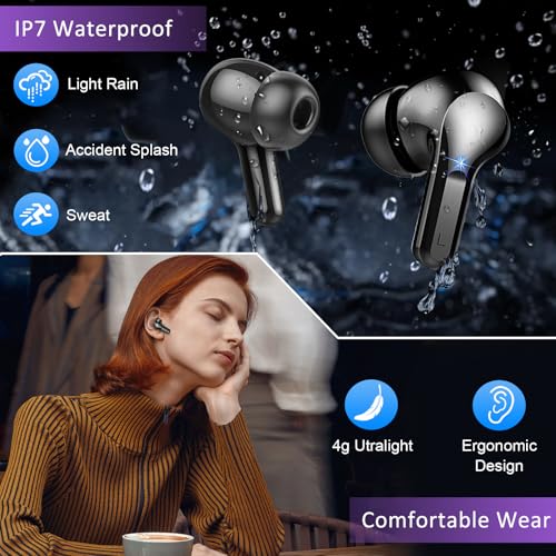 Wireless Earbuds, 2024 Bluetooth Headphones 5.3 HiFi Stereo Ear buds with ENC Noise Cancelling Mics, 40H Bluetooth Earbuds with Dual LED Display Charging Case, IP7 Waterproof Earphones for Android iOS
