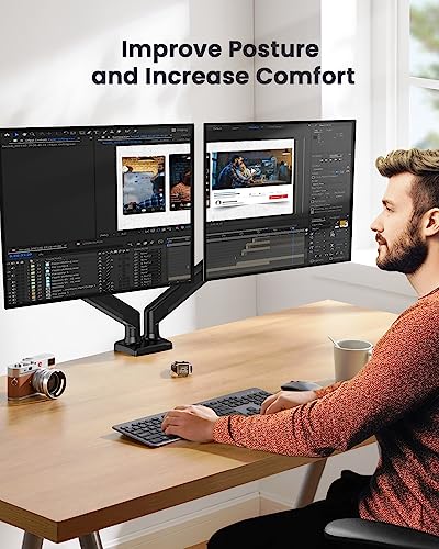 ErGear Dual Monitor Mount up to 32 inches Screen, Max 22 lbs Each Arm, Adjustable Dual Monitor Stand, Sturdy Steel Dual Monitor Arm with 180° Swivel, Tilt, 360° Rotation for Home Office, VESA 75/100mm