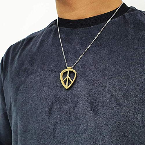 PICKRING Peace Shaped Guitar Pick Holder Necklace for Guitarists/Guitar Picks Keeper Storage Pendant Necklace Stainless Steel Music Lovers Musicians Gifts (Gold)