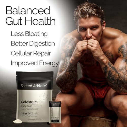 Fasted Athlete Colostrum Supplement for Gut Health, Grass Fed Colostrum Powder, 50% IgG, Skin & Hair, Muscle Recovery, Immunity, Energy - Unflavored, 30 Serving Packets