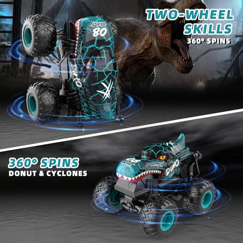 Monster Truck Toys, 2.4Ghz RC Monster Trucks for Boys, 1:20 Dinosaur RC Cars with Light & Music, Remote Control Truck with Stunt, 360° Spin, Walk Upright& Drift, Remote Control Car for Boys 4-7