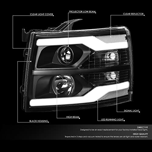 DNA Motoring HL-HPL-CSIL07-G2-BK-CL1 Dual LED Drl Projector Headlight/Lamp (for 07-14 Chevy Silverado)