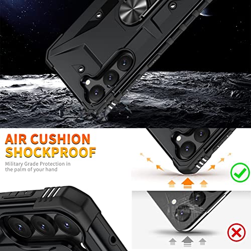 TORRTOWAY Case for Samsung Galaxy S23 Case Military Grade Drop Case with Kickstand Metel Ring Magnetic Holder Shockproof Protective for Galaxy S23 Phone Case (Black)