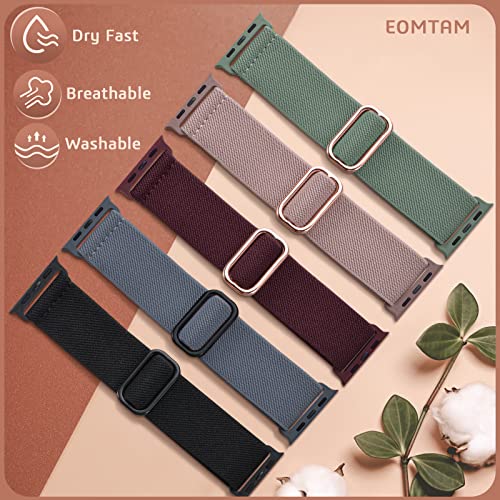 EOMTAM 5 Pack Stretchy Nylon Compatible for Apple Watch Ultra 2/1 Band 38mm 40mm 41mm 42mm 44mm 45mm 49mm Women Men,Elastic Cloth Sport Wristbands Solo Loop for iWatch Series 9 8 SE 7 6 5 4