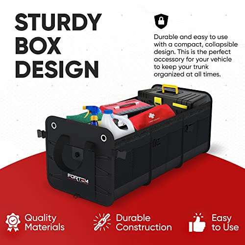 FORTEM SUV Trunk Organizer, Car Organizer, Collapsible Multi-Compartment Storage Bag for Car Accessories for Women Men, Non Slip Bottom, Adjustable Straps, Soft Cover 90L (Extra Large, Black)