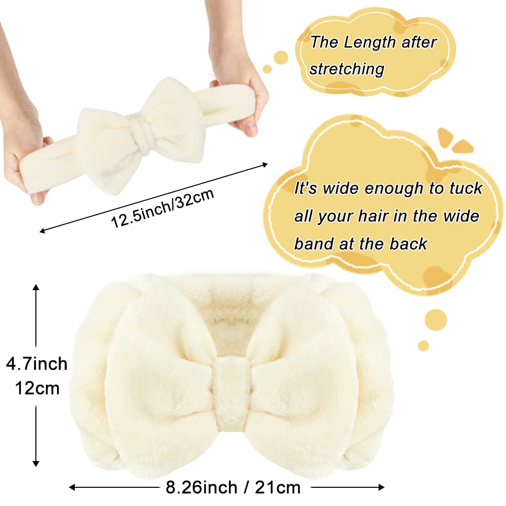 Shintop Spa Headband Soft Carol Fleece Makeup Headband with Cute Bow Elastic Hairand for Washing Face Skincare Facial Mask Bath Gift(Creamy White)