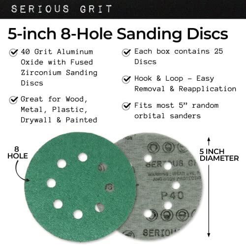 Serious Grit Sanding Discs 5 Inch 8 Hole 800 Grit - Heavy-Duty Hook & Loop Wet Dry Film Sandpaper Discs - Ultra Fine Sand Paper for Random Orbital Sanders - Wood, Automotive, Epoxy, etc - 50 Pack Box