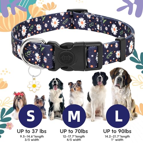 Athbavid Floral Dog Collar, Flower Print Dog Collars with Cute Charm, Adjustable Dog Collars for Small Medium Large Dogs,Pet Girl Boy,Running Walking Playing Exercise,Wedding Holiday
