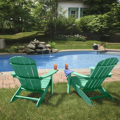 Adirondack Chairs Set of 2 Plastic Weather Resistant, Outdoor Chairs 5 Steps Easy Installation, Like Real Wood, Widely Used in Outdoor, Patio, Lawn, Fire Pit, Deck, Outside, Garden Chairs (White)