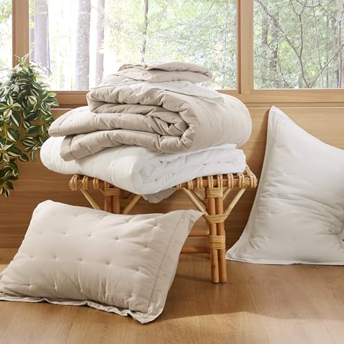 Bedsure Linen Quilt Queen Size, Cotton Linen Blend Queen Quilt Sets Linen Bedspread with Natural Wrinkles-Queen Cotton Linen Bedding Set 3-Piece for All Seasons-White (90x96)