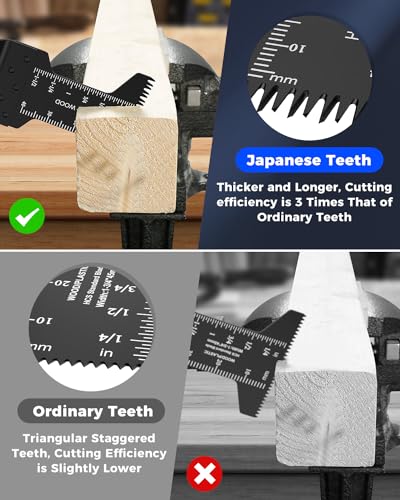 GORWARE Multitool Blades, 60PCS Japanese Tooth Blades for Wood Plastic, Universal Oscillating Tool Blades Fit Milwauke, Dewalt, Worx, Rockwell, Rigid