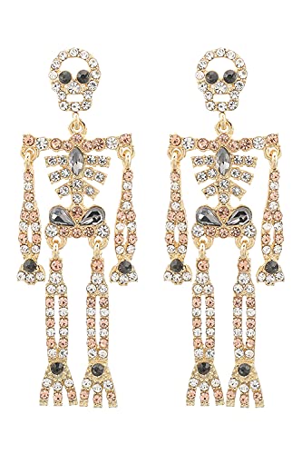Halloween Skeleton Earrings for Women Bling Rhinestone Crystal Skull Earrings Spooky Skull Skeleton Dangle Earring Halloween Theme Jewelry Gift Charm Halloween Accessories