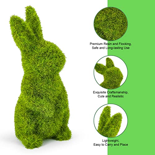 MicoSim Easter Bunny Decorations,Resin Moss Bunny Figurine,Garden Artificial Moss Rabbit Easter Décor Easter Party Favors Gifts(Medium Sit)