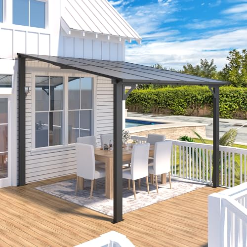 AECOJOY 20' x 12' Gazebo in White, Large Wall Mounted Gazebos on Clearance, Outdoor Patio Lean to Gazebo Metal Awnings for Decks,Patio, Porch, Backyard and More