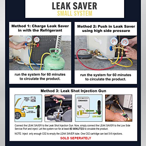 Leak Saver Direct Inject Small System with UV Dye - Refrigerant Leak Sealer - Detects Large Leaks - Ideal for Most Small Home Appliances and HVAC Systems up to 1 Ton - Proudly Made in The USA