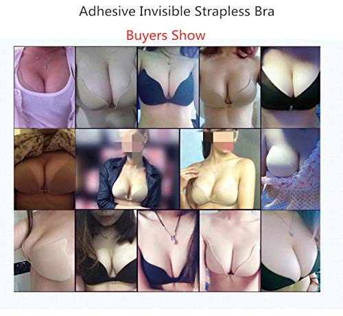 Uplife 2 Pairs Adhesive Invisible Bra Strapless Plunge Push up Silicone Bra Reusable Sticky Magic Bra for Women, B Cup
