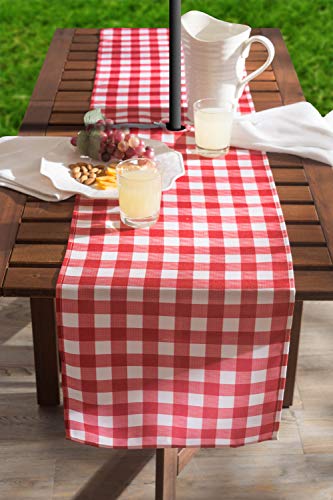 DII Red Check Outdoor Tabletop Collection, Stain Resistant & Waterproof, 14x72, Check