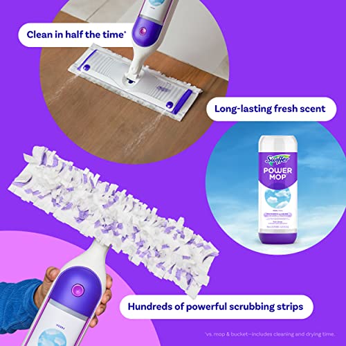 Swiffer PowerMop Multi-Surface Mop Kit for Floor Cleaning, Includes PowerMop, 2 Mopping Pad Refills, 1 Cleaning Solution with Fresh Scent and 2 Batteries