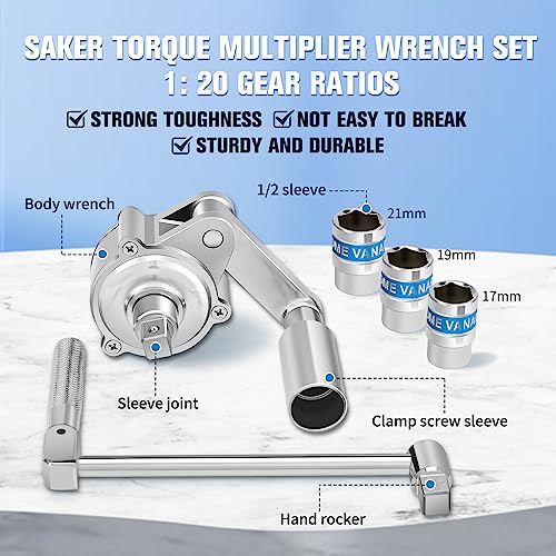 Saker Torque Multiplier Wrench Set-Heavy Duty Labor-Saving Nut Disassembly Tool with 11/16" 3/4”13/16", 17mm/19mm/21mm Sockets Perfect for Loosening Car Tire Lug Nuts