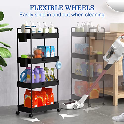 SOLEJAZZ Storage Cart 4 Tier, Laundry Room Organizer, Bathroom Rolling Storage Carts, Mobile Storage Shelves with Brake Wheels, Utility Cart for Apartment Bedroom Office Garage, Black, 2 Pack