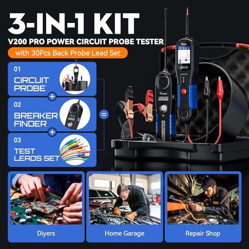 VDIAGTOOL V200 PRO Upgrade Kit Automotive Power Circuit Probe Tester with 30PCS Back Probe Kit, 12/24V Electrical Short and Open Circuit Finder AC/DC Voltage Test Activating Component 40Ft Cable