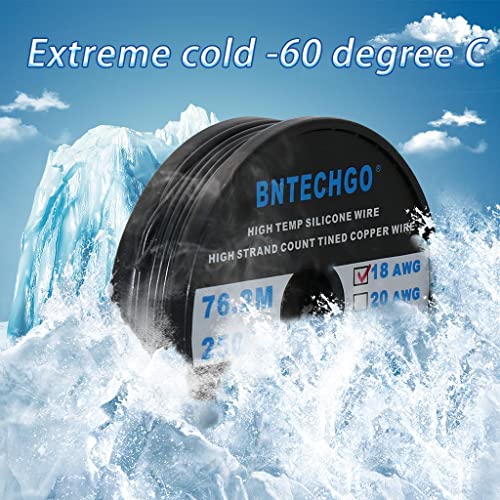 BNTECHGO 18 Gauge Silicone Wire Spool 250 ft Black Flexible 18 AWG Stranded Tinned Copper Wire