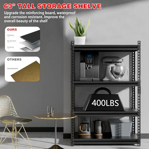 ZIKEBTUY Garage Storage Shelves, Adjustable 4-Tier Metal Heavy Duty Shelving, Utility Storage Rack for Garage Organization Warehouse Basement Shelf Rack, 31.5" W x 16.2" D x 63" H, 1 Pack