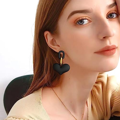 Chanaiqw Big Heart Earrings Dangling Heart Drop Earrings for Women Love Heart Dangle Earrings Valentine's Day Mother's Day Gift (Blackish Green)
