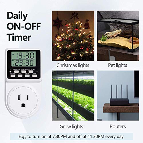 Techbee Digital Infinite Repeat Cycle Intermittent Timer Plug for Electrical Outlet, 24 Hour Programmable Indoor Timed Power Switch with Countdown Delay On and Off (120V, 15A), 1 pack