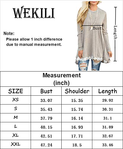 WEKILI Women's Tops Long Sleeve Lace Scoop Neck A-line Tunic Blouse Coffee XL/US 16-18