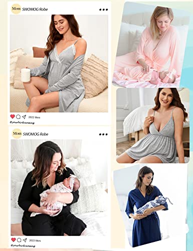 SWOMOG Womens Maternity Robe Set 3 Piece Nursing Pajamas for Breastfeeding 3 in 1 Labor Delivery Hospital Pregnancy Pjs
