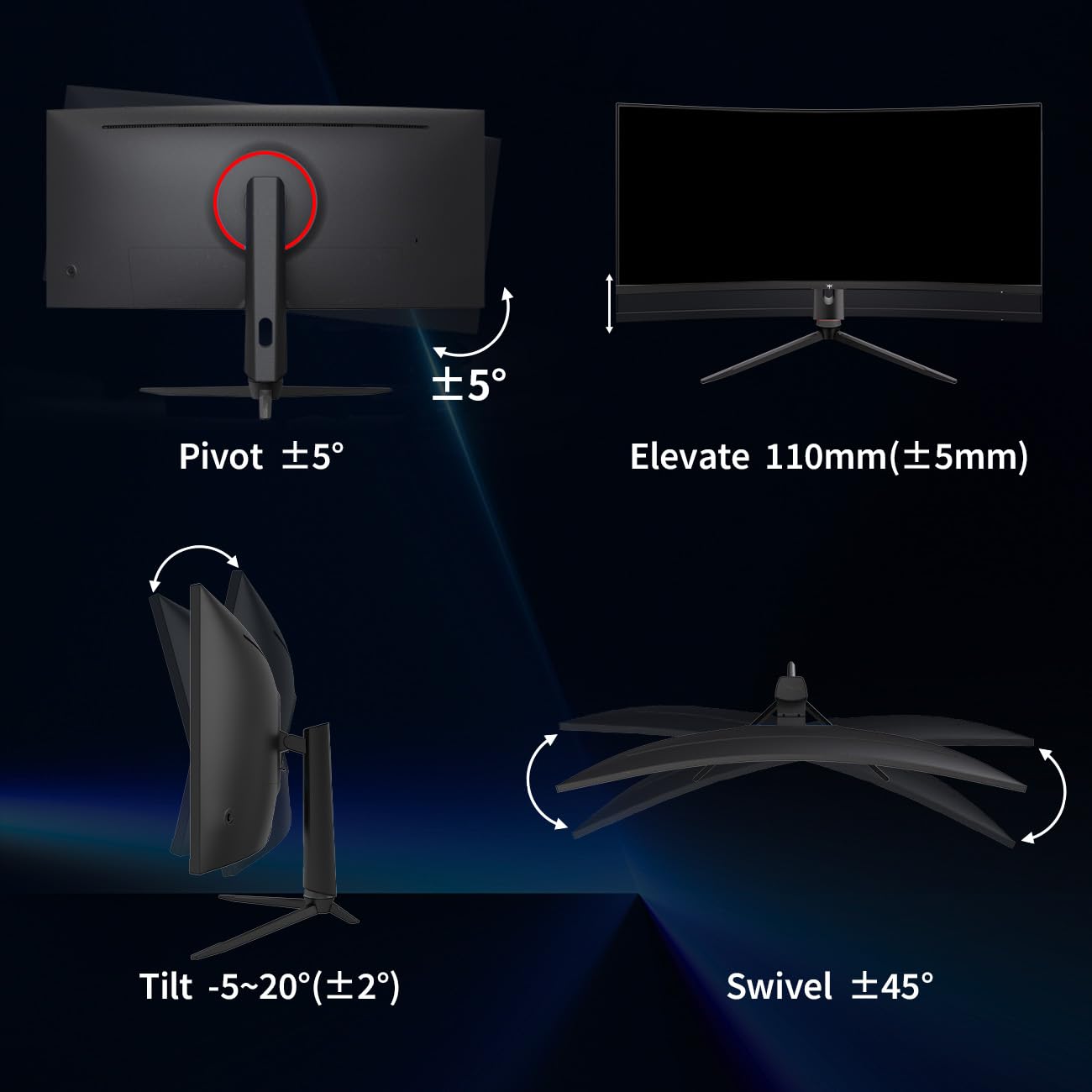 KTC 34 Inch Ultrawide Monitor, 180Hz WQHD 3440X1440 Curved Gaming Monitor, 1500R PC Monitor, HDR, FreeSync & G-Sync, HDMI, DisplayPort, VESA, Tilt Swivel Height Pivot Adjustment, H34S18S